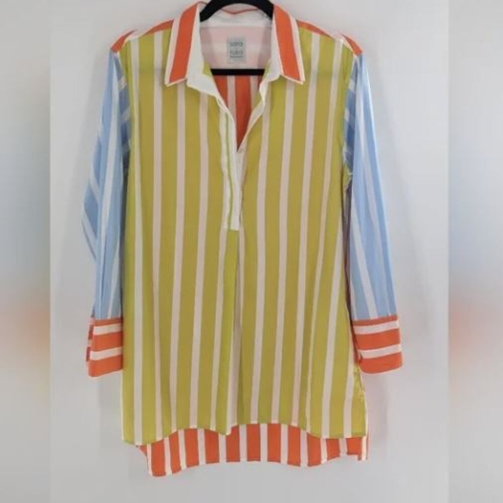 Sara Roka Striped Nattie Button Up Tunic Top Size M - Picture 6 of 8